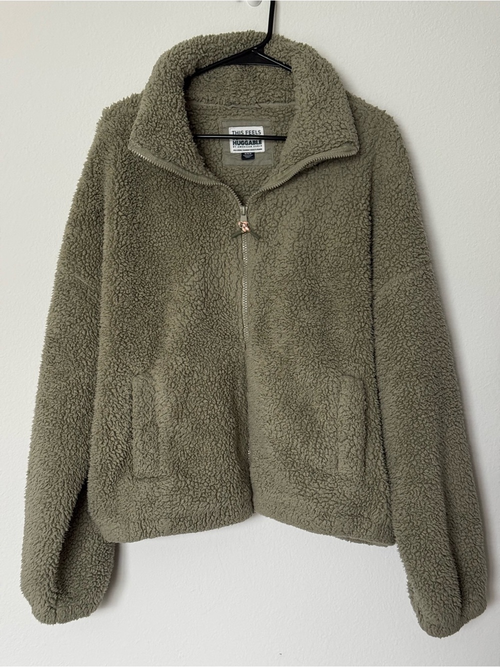 American Eagle This Feels Seriously Huggable Green Sherpa Jacket Full Zip Medium